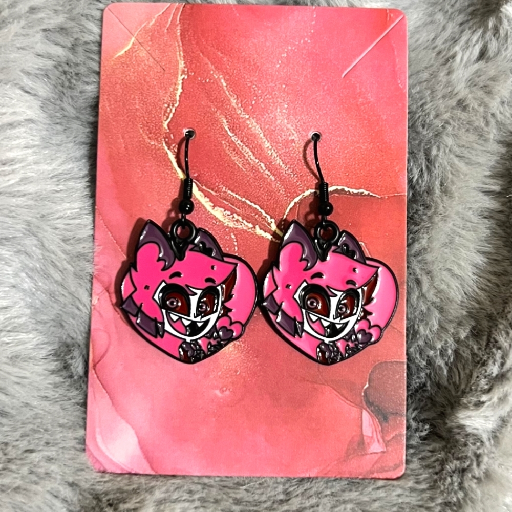Hazbin Hotel Earrings Handmade Hypoallergenic Heart Shape Dangle‎ (Alastor ♥️)